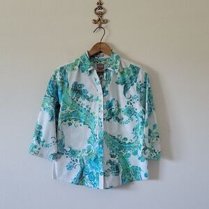 Chico's Wrinkle Resistant Green Paisley Button Down Size Medium